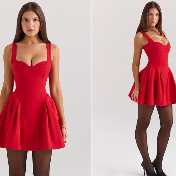 HOUSE OF CB 'Bunny' Holly Red Crepe Mini Dress NWOT